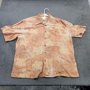 Banana Cabana Shirt Mens 2XL Brown Floral Hawaiian Short Sleeve Button Silk
